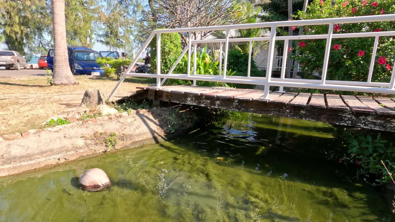 조용한 수로를 가로지르는 조용한 다리