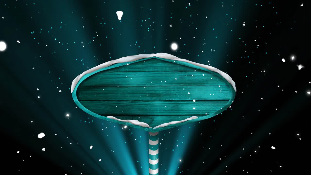 복사 공간과 겨울 풍경에 눈이 내리는 크리스마스 표지판의 애니메이션