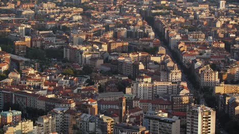 sunny milan cityscape and rooftops, view from above