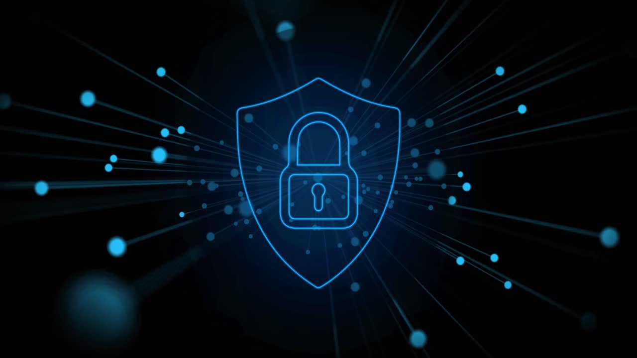 Glowing spots over security padlock icon against black background