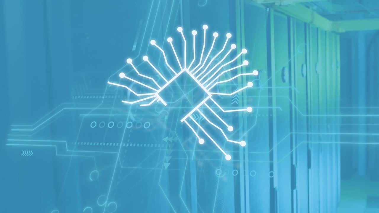 텍스트와 아이콘의 애니메이션, 컴퓨터 서버를 통해 데이터 처리