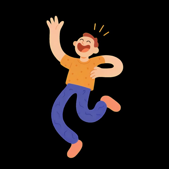 Ilustración animada de un hombre feliz saltando de alegría