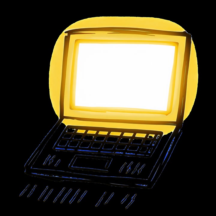 Handgezeichnete Animation eines Laptop-Bildschirms, der sich ein- und ausschaltet