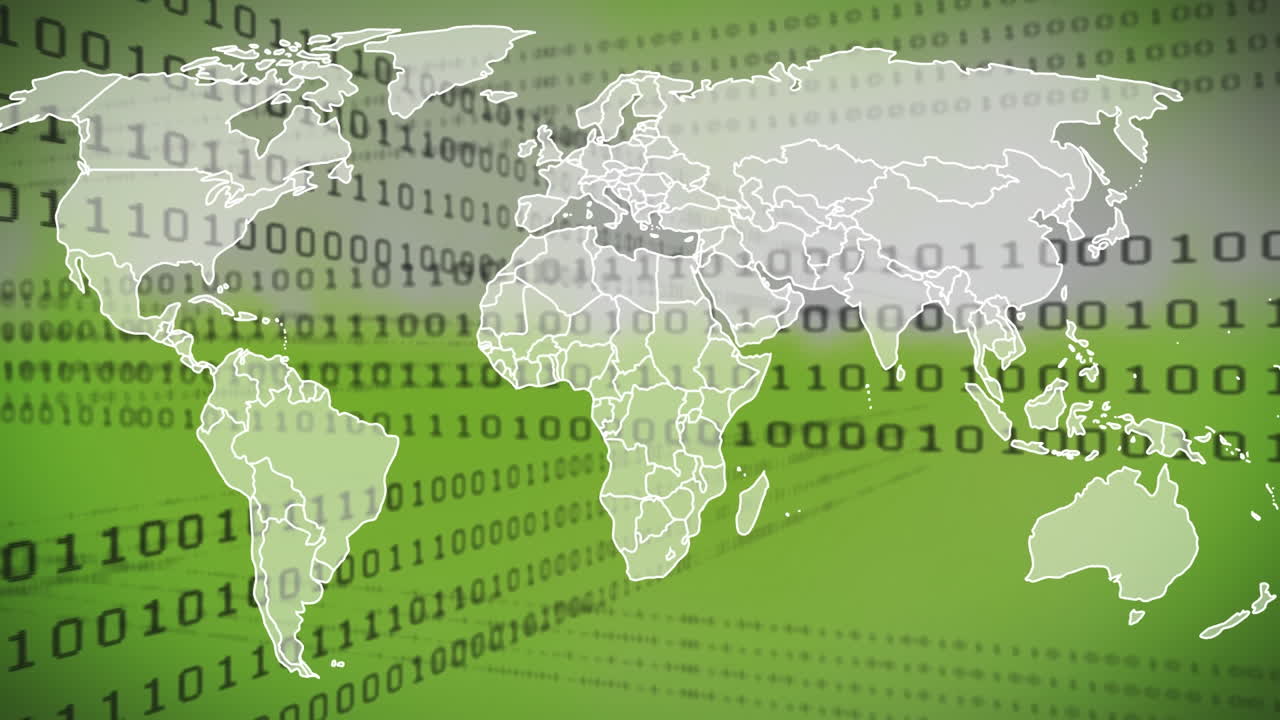 animación del procesamiento de datos sobre el mapa del mundo