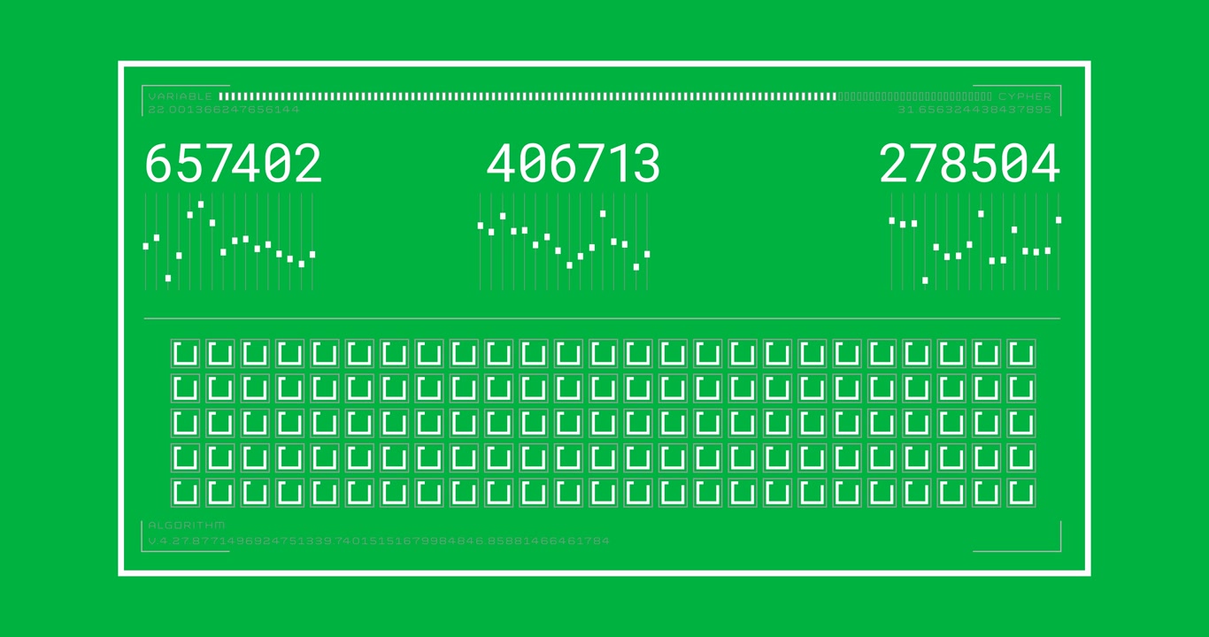 Animation of numbers changing and data processing on computer screen over transparent background