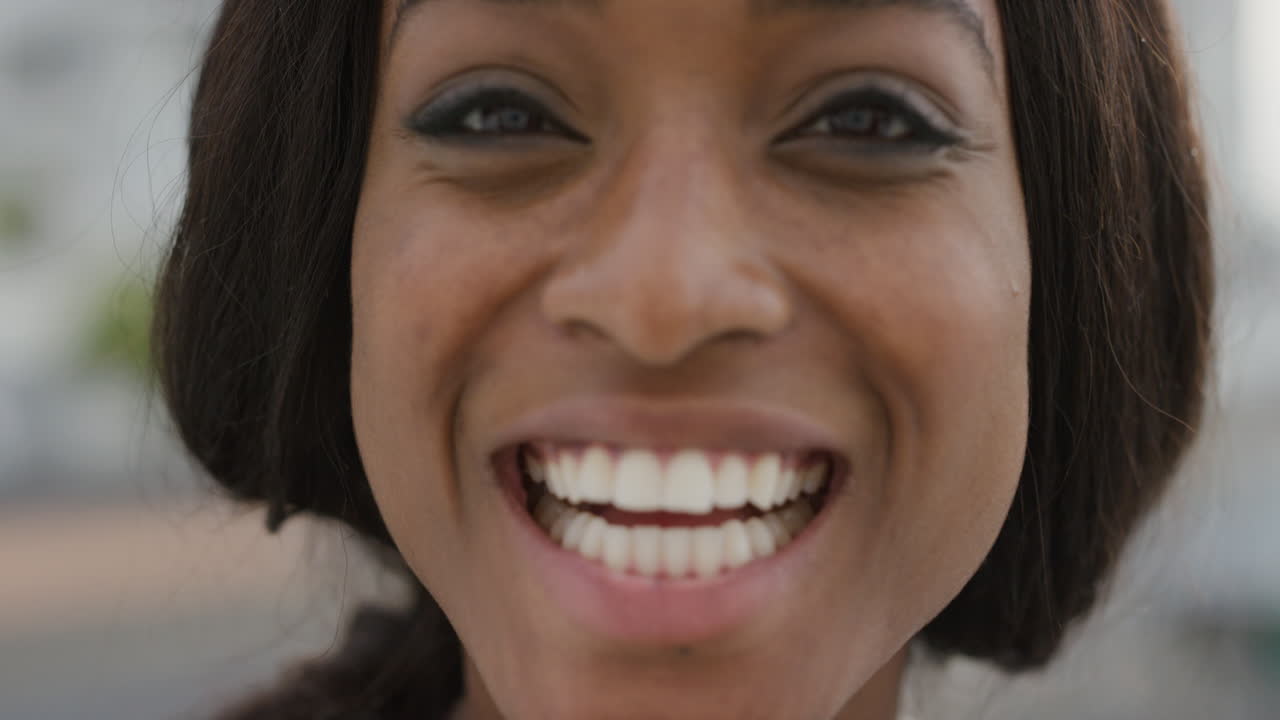 close up portrait happy african american woman laughing enjoying successful lifestyle excited black female beauty real people series