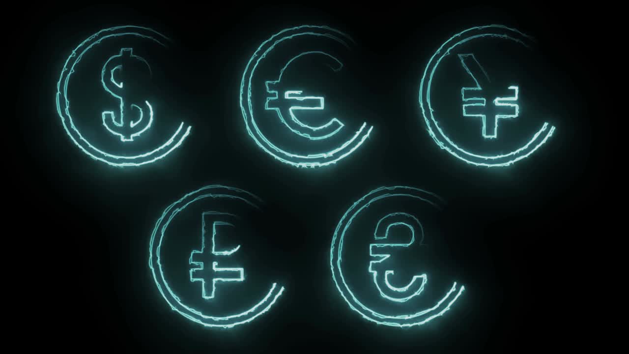 efectos de brillo dinámico de los contornos de las monedas sobre un fondo negro