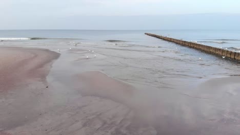 toma aérea de la playa de arena en ustka en invierno