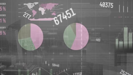 Animation-Sich-ändernder-Zahlen-Und-Statistische-Datenverarbeitung-Im-Vergleich-Zur-Luftaufnahme-Des-Stadtbildes