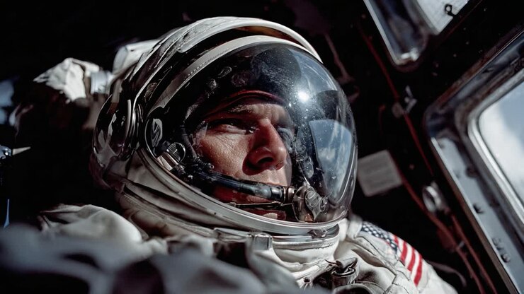 An Astronaut's Journey: Captivating Close-Up of Space Exploration Hero Inside the Spacecraft, Showcasing Determination and Focus for Outer Cosmic Discoveries