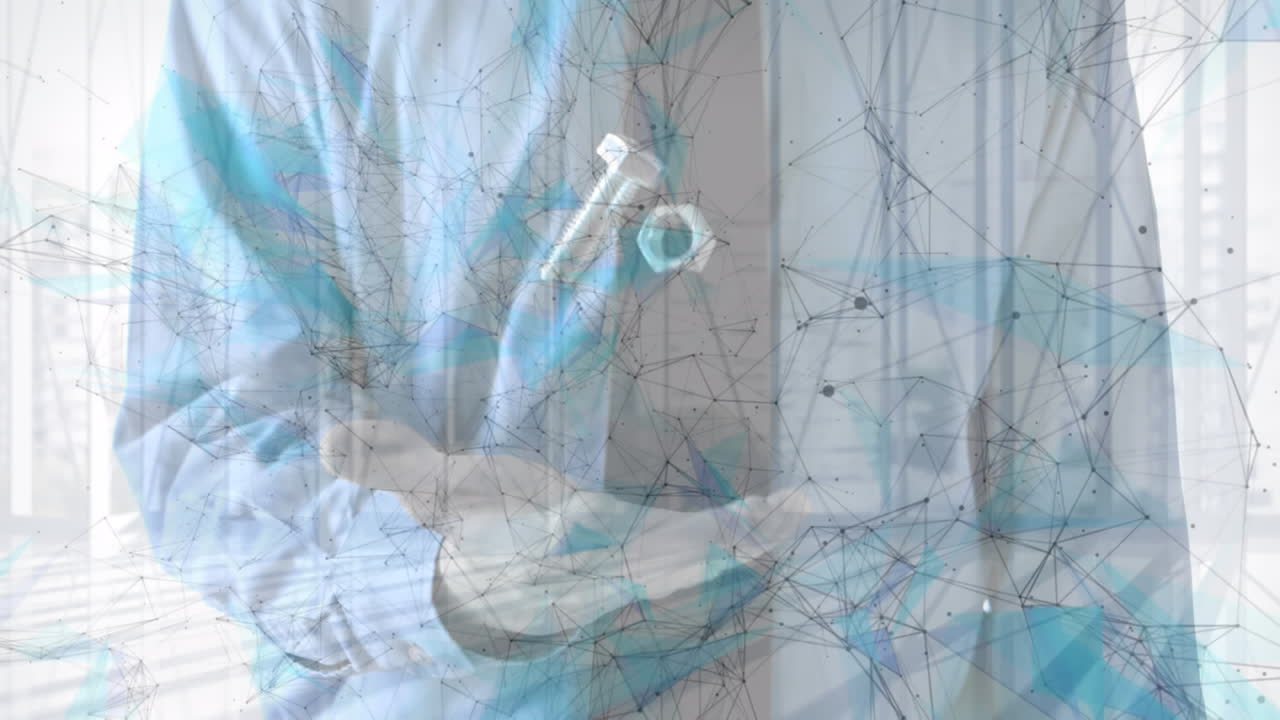 비즈니스맨이 도시를 가로질러 견과류와 볼트를 던지고 잡는 네트워크의 애니메이션