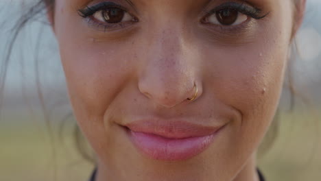 close up beautiful mixed race woman smiling