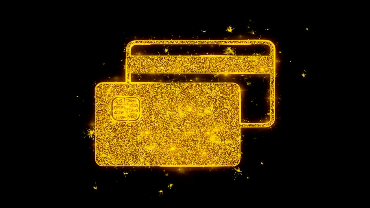 신용카드 아이콘은 검은색 배경에 입자를 발사합니다.