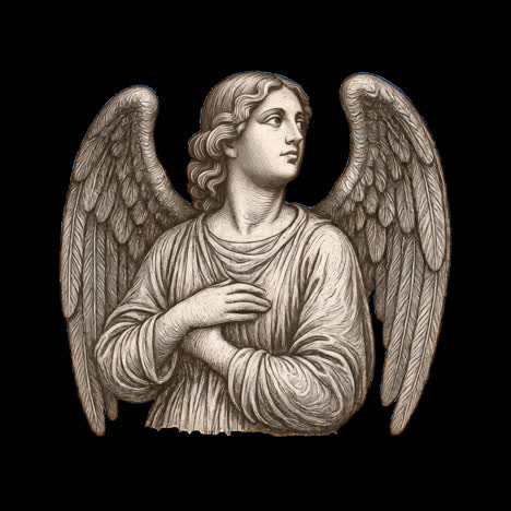 vintage angel illustration isolated asset, transparent 4k video, alpha channel, prores 4444