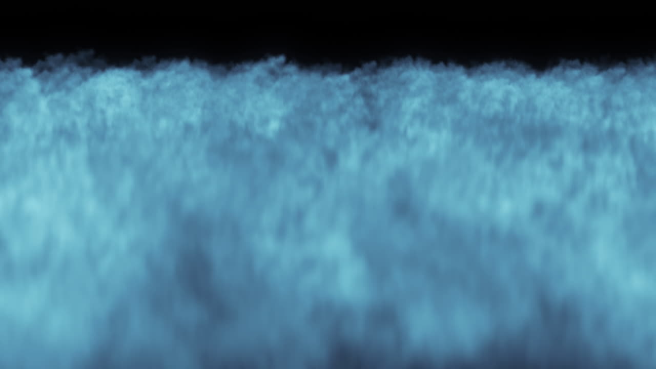 Un'immagine blu ad alto contrasto di una cascata che sembra un denso fumo che precipita in un abisso oscuro. Perfetta per le sovrapposizioni. Nebbia liquida che scorre verso il basso con una consistenza morbida e fumosa.