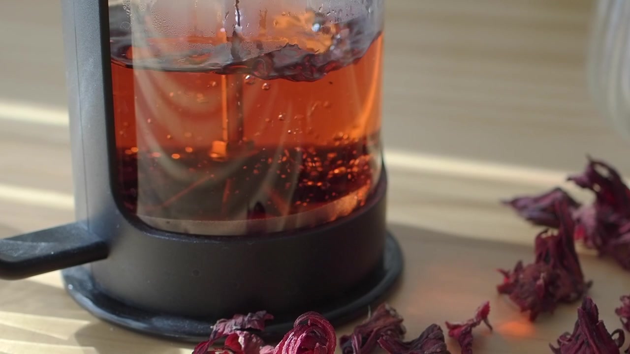 Brewing Red Hibiscus Herbal Tea in a French Press