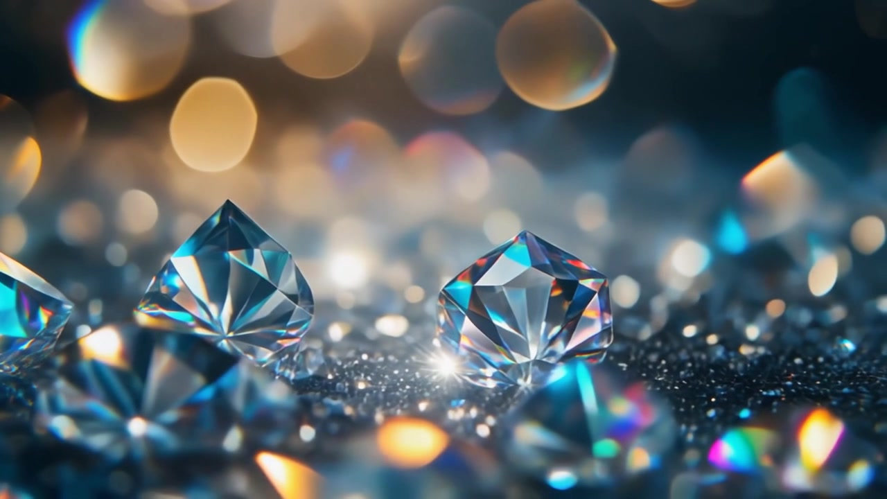 Sparkling Diamonds on Glittering Surface with Bokeh Background