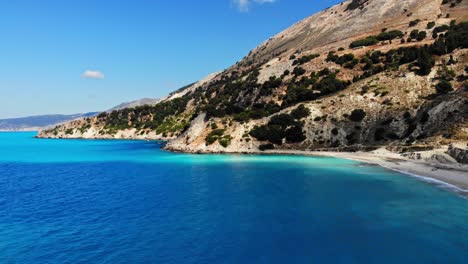 Aerial-View-On-The-Idyllic-Seascape-Of-Agia-Kiriaki-In-Greece---drone-shot