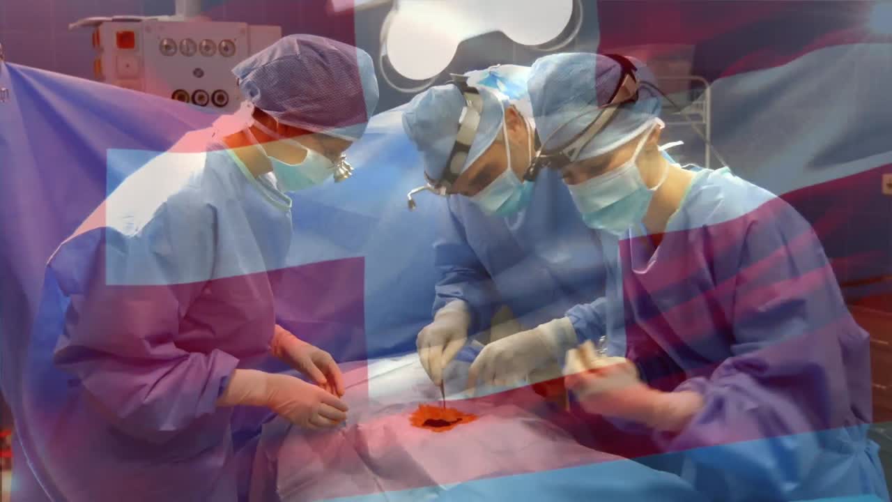 수술실에서 외과 의사 들 위 에 스위스  ⁇ 발 이 흔들리는 애니메이션