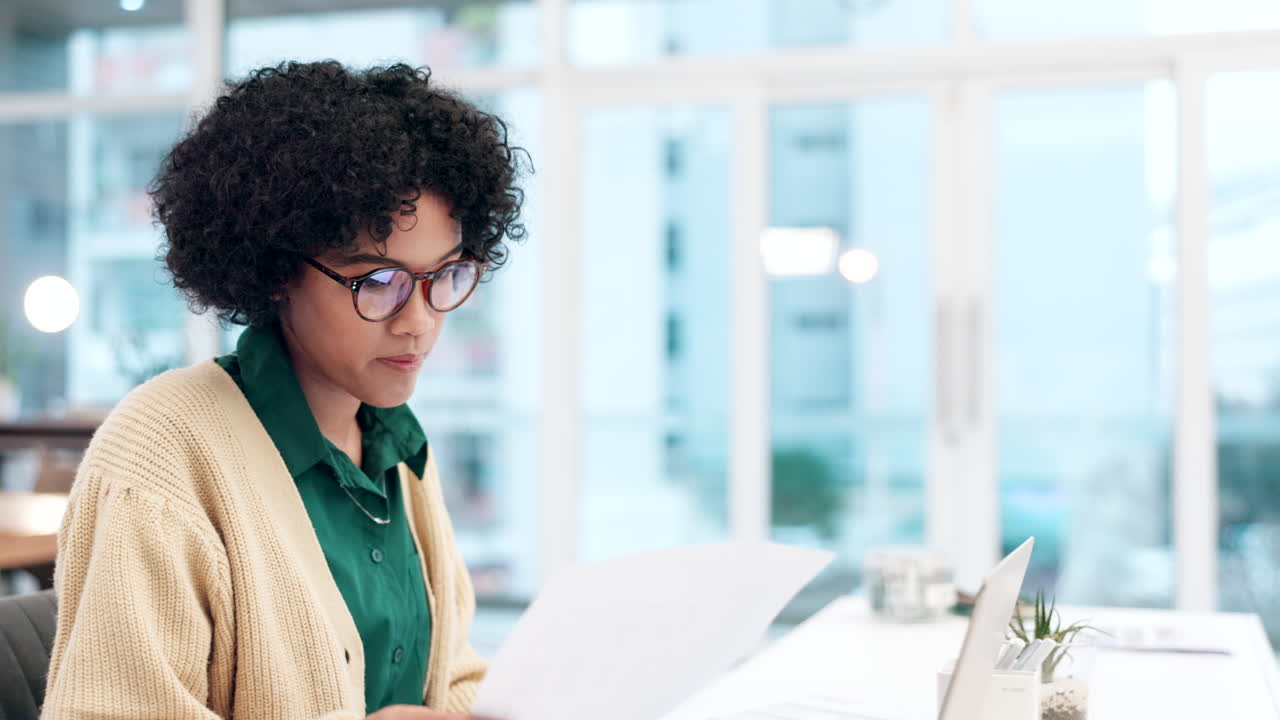 Accountant woman, reading documents