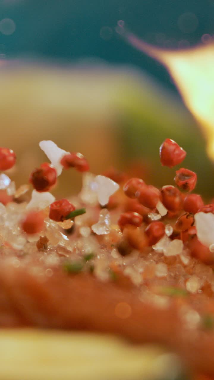 Close-up of Red Peppercorns and Salt