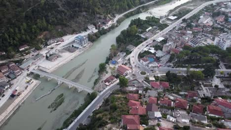 aerial view of the city of berat at sunset