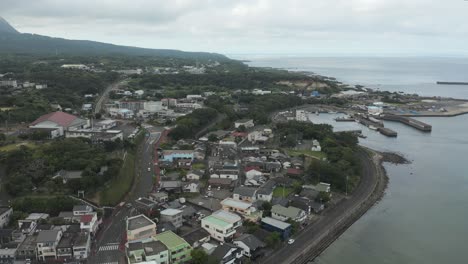 Anbo-town-on-Yakushima-Island,-Aerial-View-of-Japanese-Island