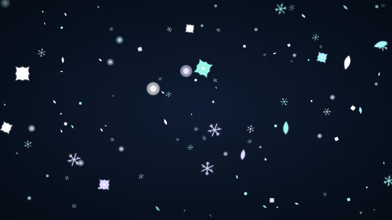 Animated Falling Snowflakes and Geometric Shapes on Dark Background