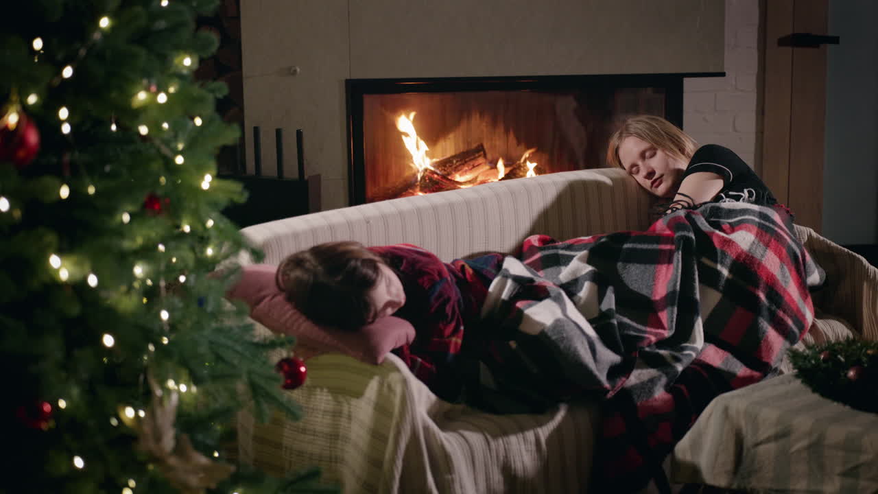 People Sleeping by the Fireplace at Christmas