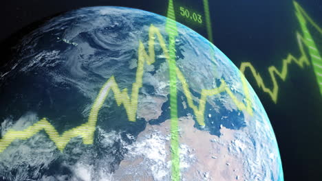 Animación-Del-Procesamiento-De-Datos-Digitales-Y-Flechas-Sobre-El-Globo-Sobre-Fondo-Oscuro