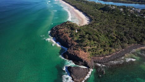 fingal head and lighthouse in nsw, australia - drone shot