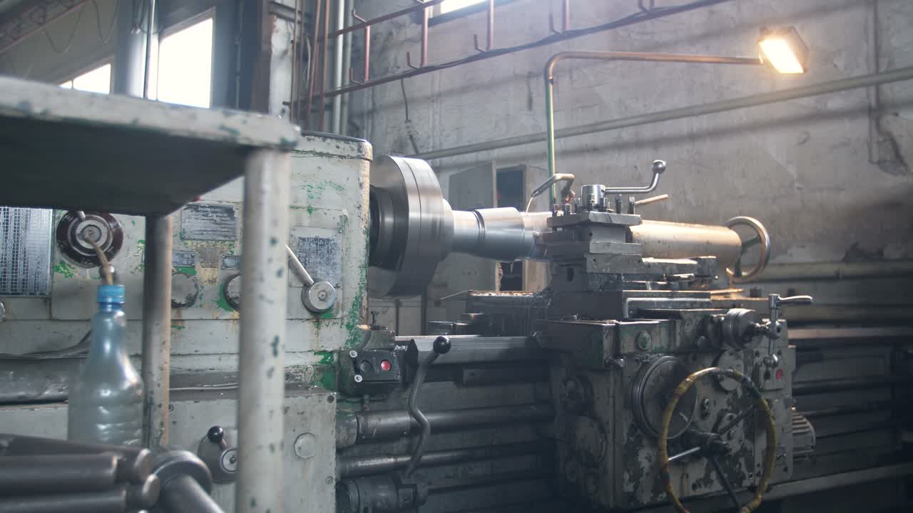Industrial Lathe in a Machine Shop