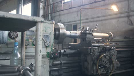 industrial lathe in a machine shop