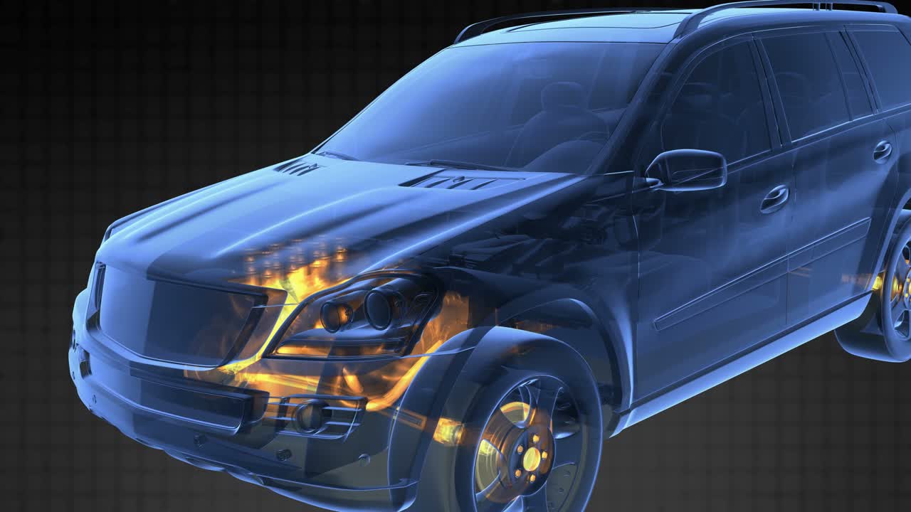 투명한 차가 회전합니다.