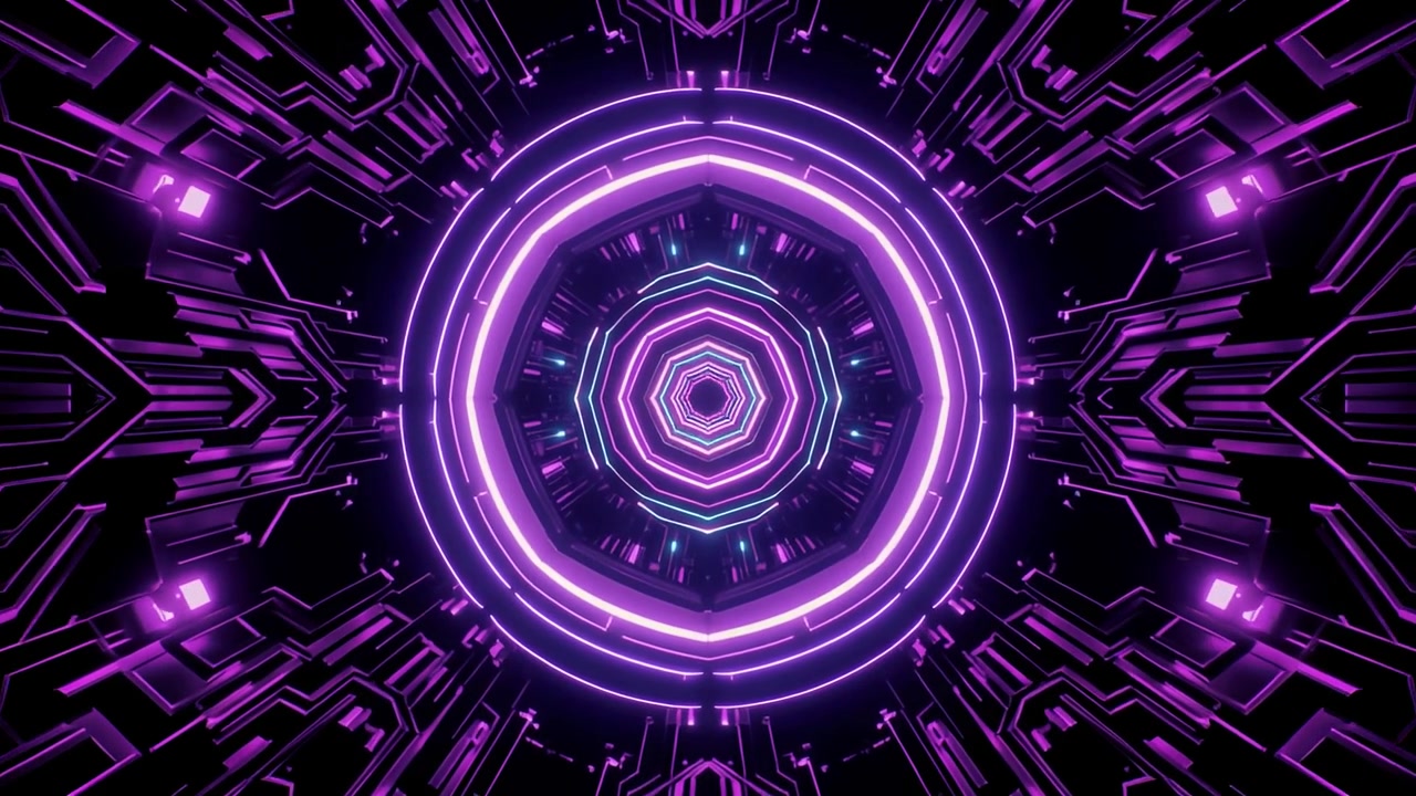 Abstract Futuristic Tunnel with Glowing Purple and Blue Neon Lights