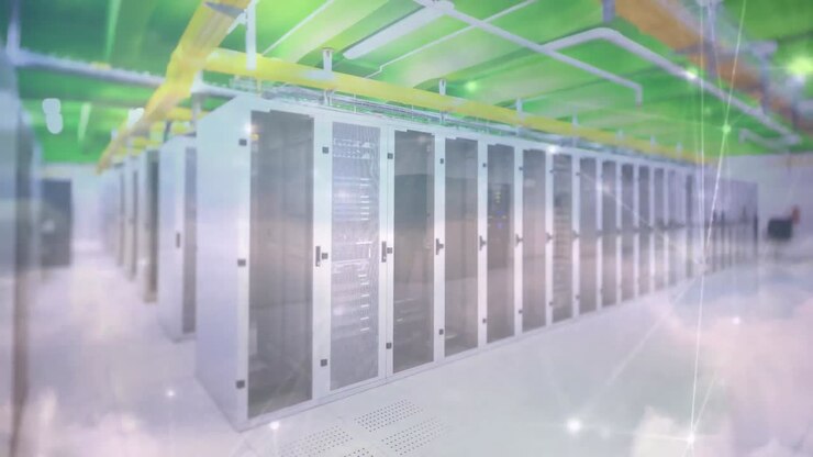 Animation of network of connections over computer servers and clouds