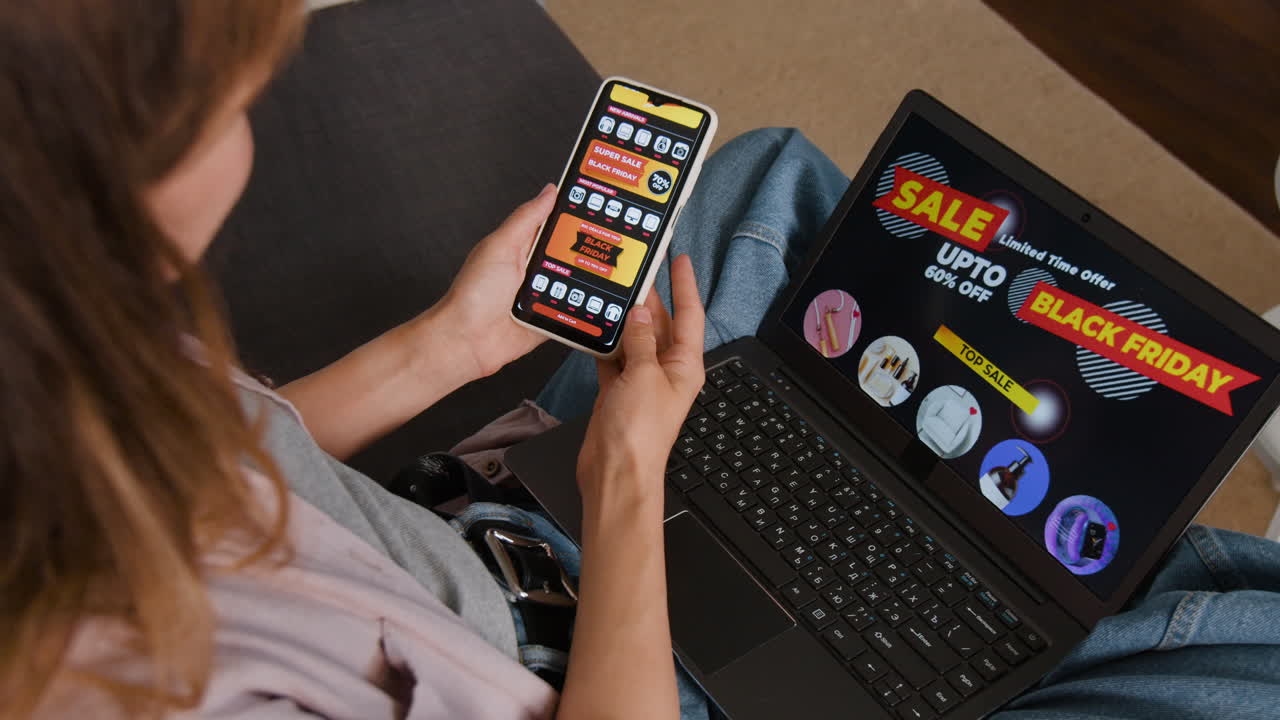 Woman shopping online during Black Friday sale