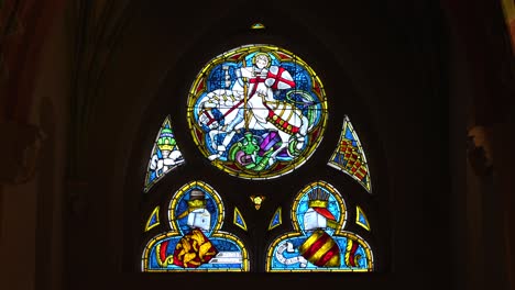 stained glass windows inside malbork castle. historic fortress with rich history