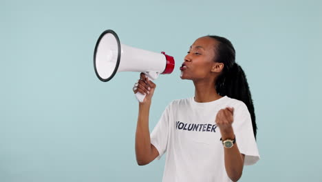 woman, megaphone and speaking for protest