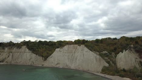 aerial clip of the scarborough bluffs rock cliff in canada, lake ontario