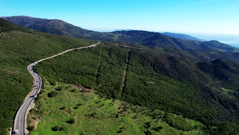 Vista-Estática-De-La-Carretera-Sinuosa-Por-Montañas-Verdes-Del-Estrecho-De-Gibraltar-España