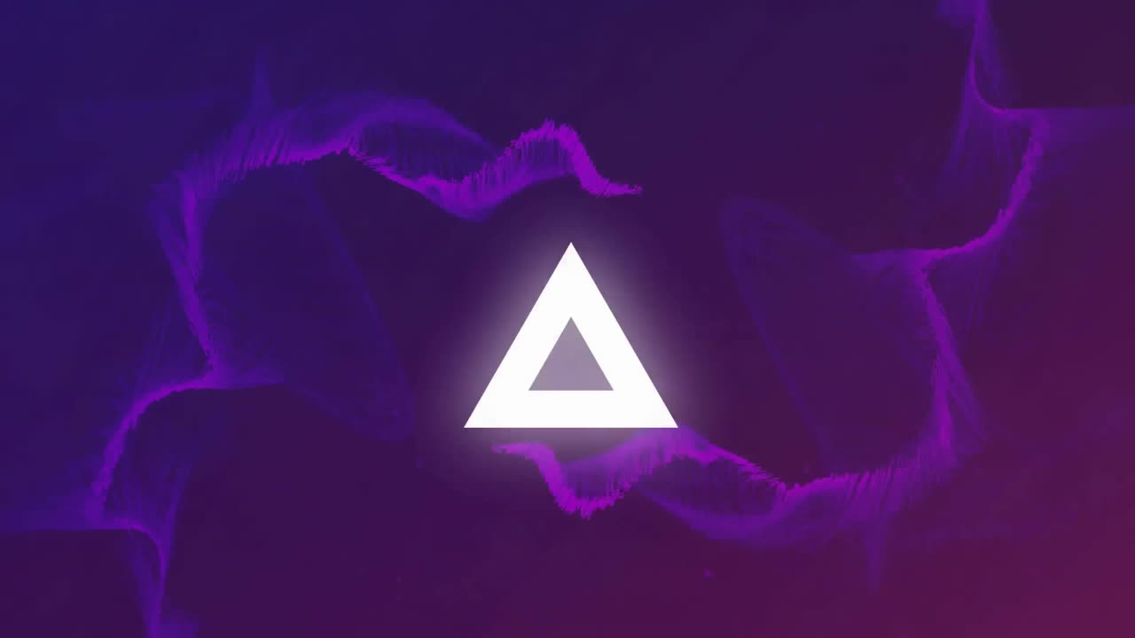Animation of purple shapes moving over white triangles