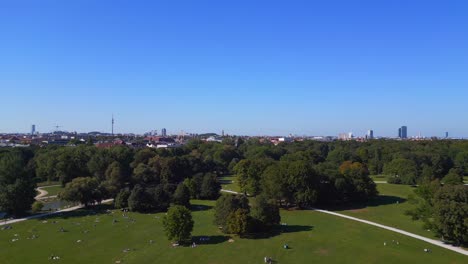 perfect aerial top view flight
english garden munich germany bavarian, summer sunny blue sky day 23