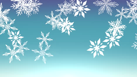 Animation-fly-white-snowflakes-and-abstract-particles-on-blue-holiday-background-1