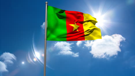 Cameroon-national-flag-waving-on-flagpole