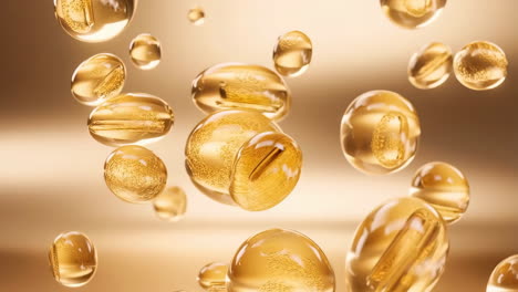 golden serum or oil droplets floating abstract background
