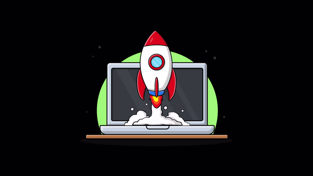 Animated Rocket Launching from a Laptop