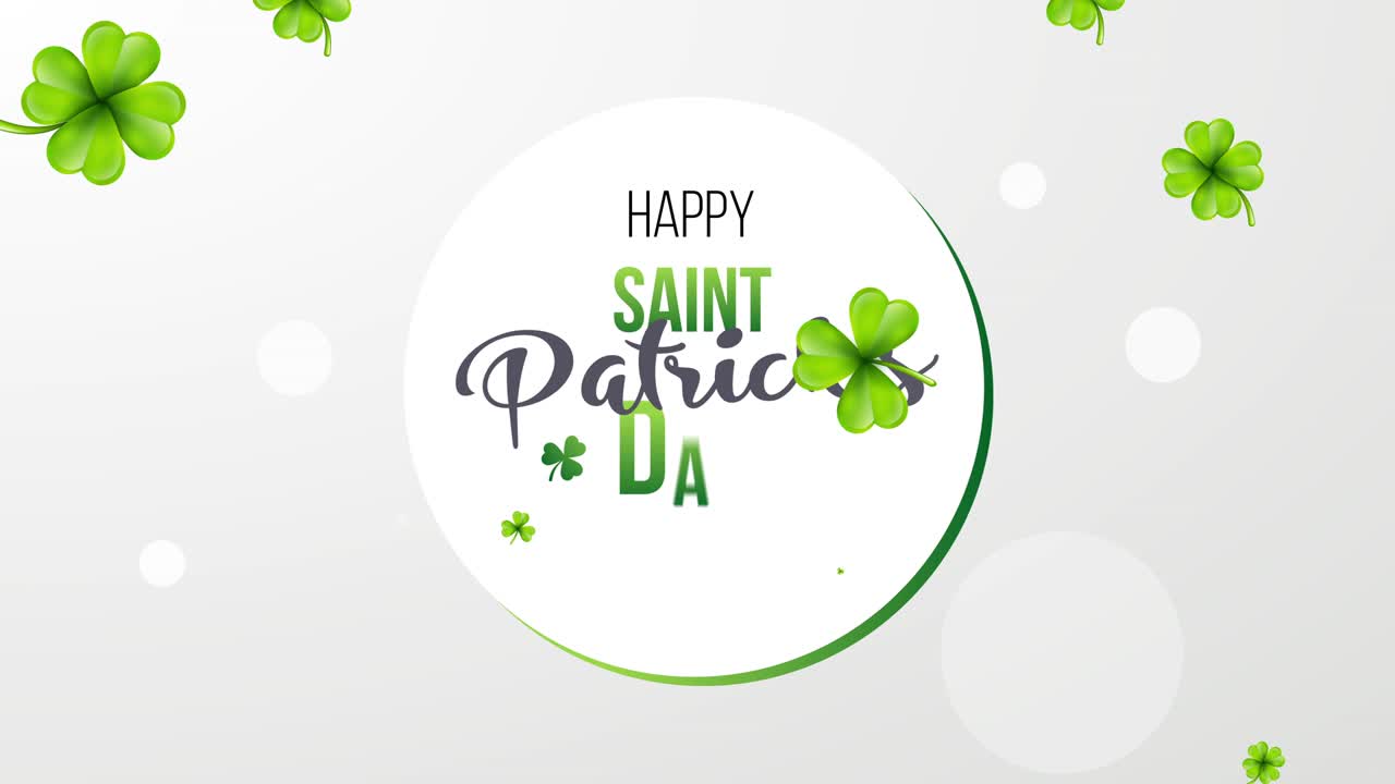 Saint Patricks Day Greeting. 4k. Abstract clover leaf falling background. St. Patrick's animated clovers against a bright background.
