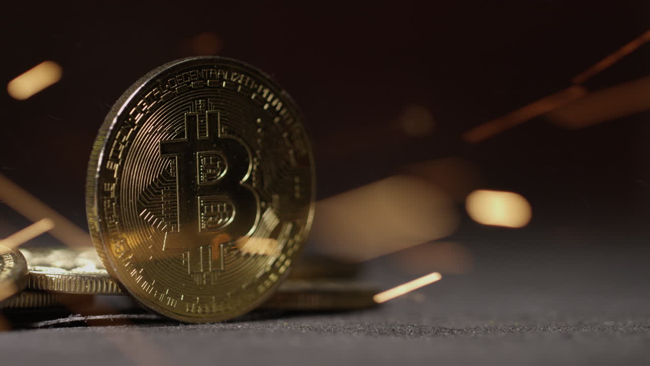 criptovaluta sulla catena di blocchi - primo piano delle monete fisiche bitcoin altcoin in ambiente dinamico