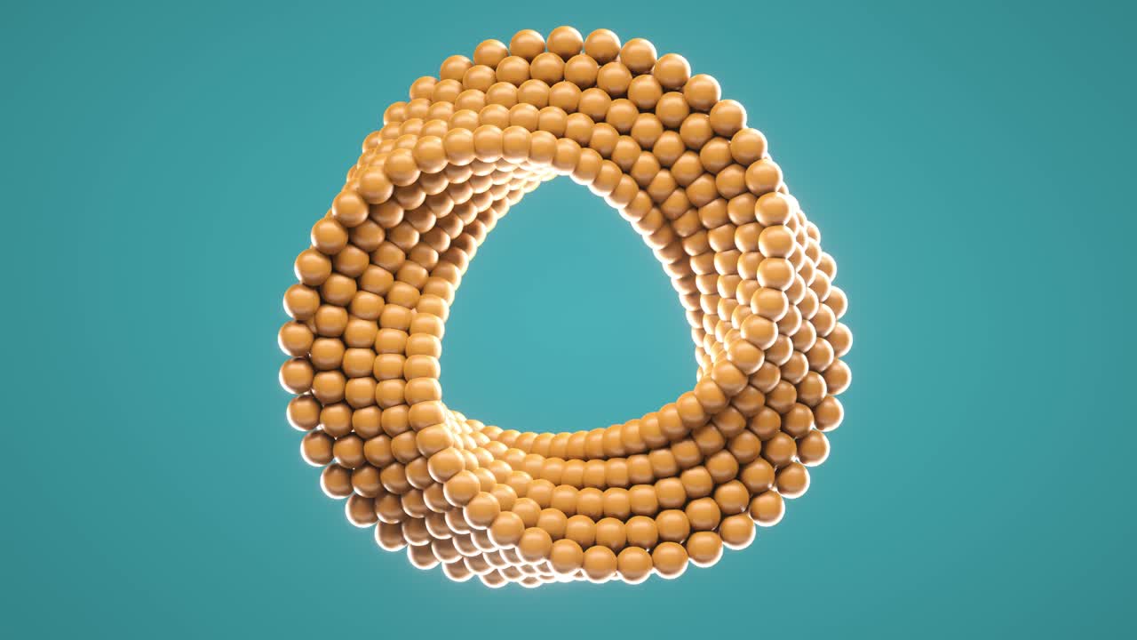 3D loop animation of spinning balls molded into uneven circle